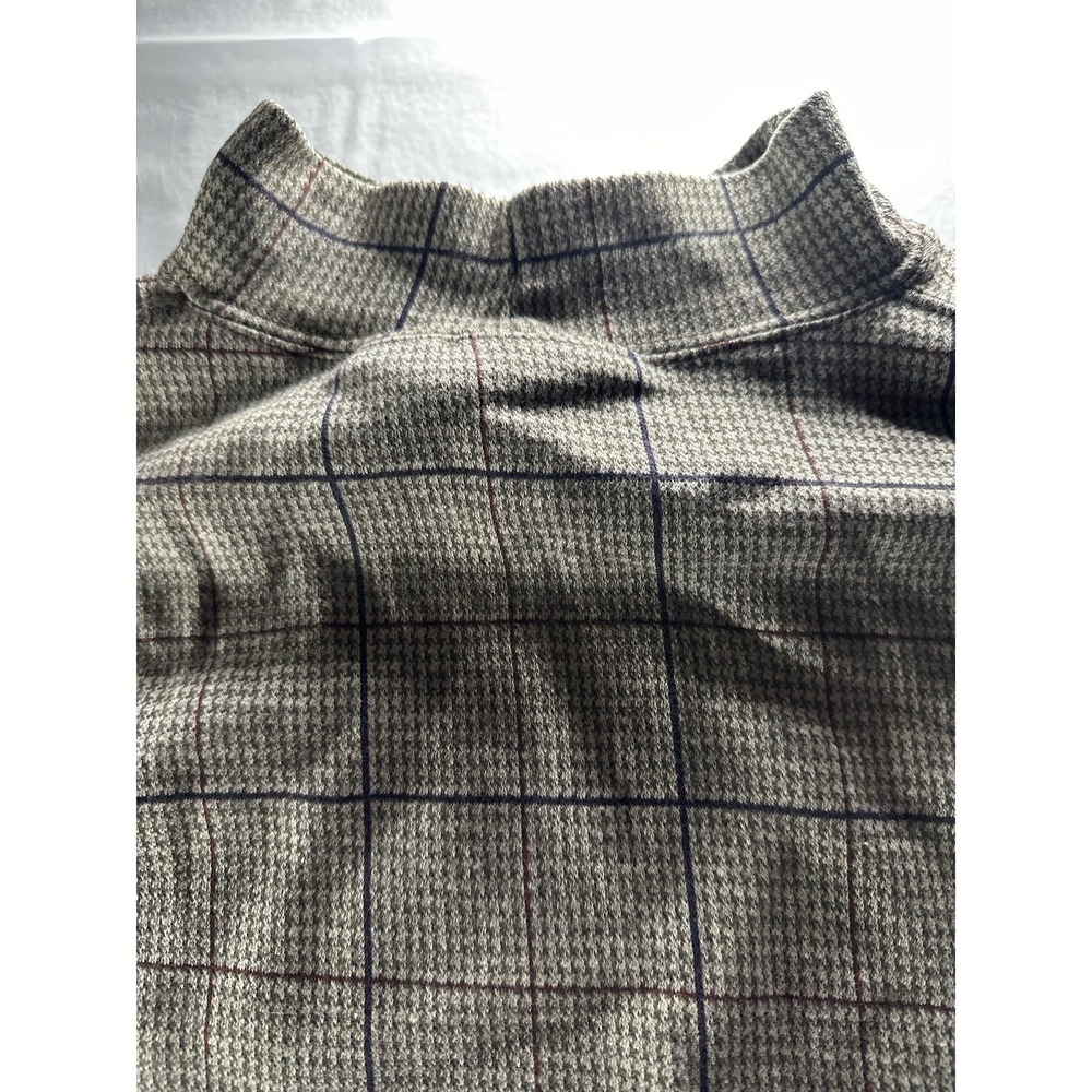 VTG L.L.Bean Mock Neck Windowpane Houndstooth Shirt Mens XL Beige USA Made - Picture 7 of 16